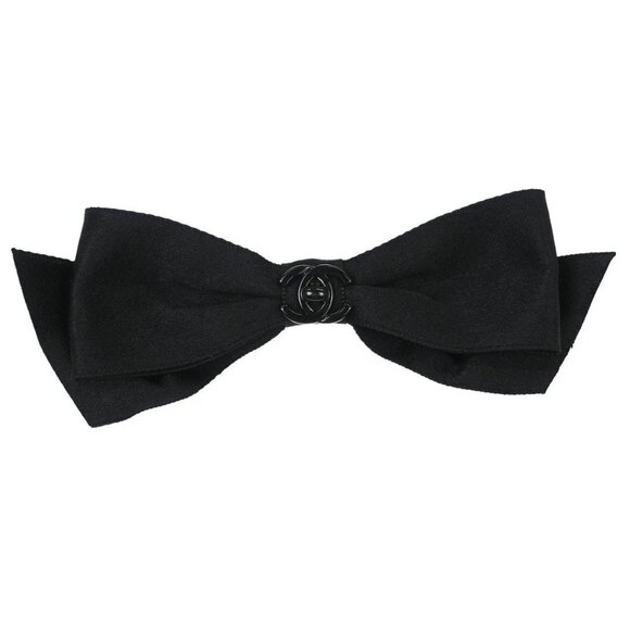 Chanel Bow Turnlock Hair Barrette Hair Clip Accessories Black Satin - Picture 1 of 8
